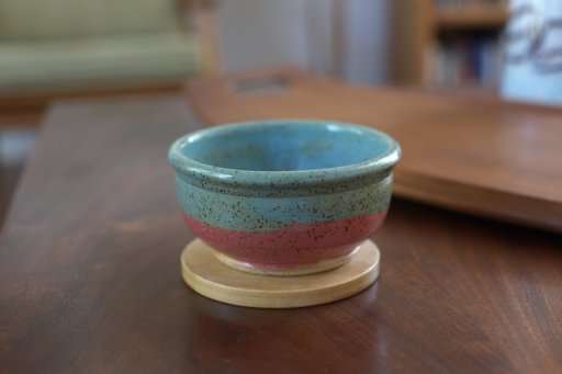 Small blue and pink bowl